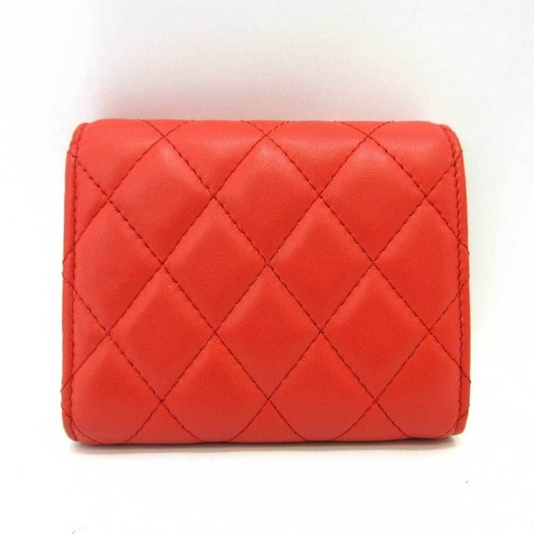 used Pre-owned Chanel Wallet Small Orange Red Series Silver Metal Fittings Mini Trifold Matelasse Women's Lambskin Chanel (Good), Adult Unisex, Size