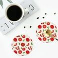 thumbnail image 4 of Picia Fresh Red Tomato Printed Leather Coasters for Drinks, 4" Drink Coasters Set of 4 for Tabletop Protection, Handmade Luxurious Home Décor and Housewarming Gift -Round Shape, 4 of 6