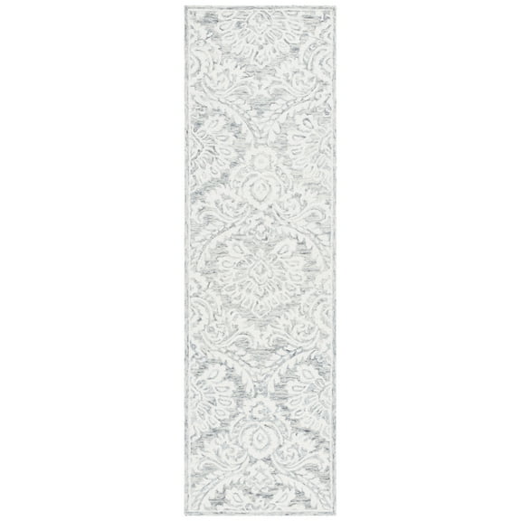 SAFAVIEH Blossom Travis Damask Runner Rug, Grey/Ivory, 2'3" x 8'