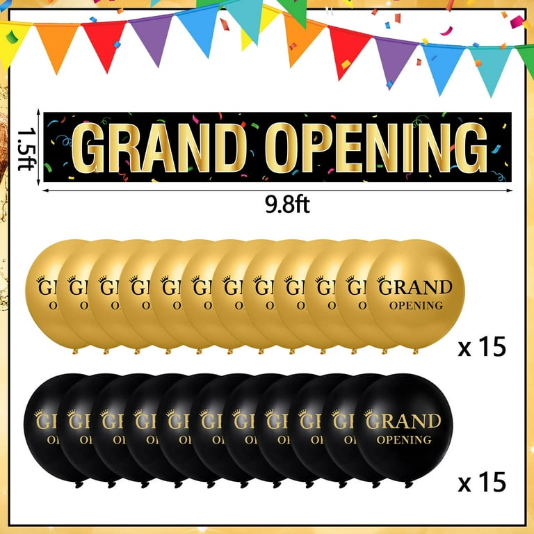 Large Grand Opening GP27 Banner 30 Pieces Latex Balloons Decorations  12 Inch 18 x 118 Retail Store Shop Business Restaurant Banners Flag (Black,  Gold) 
