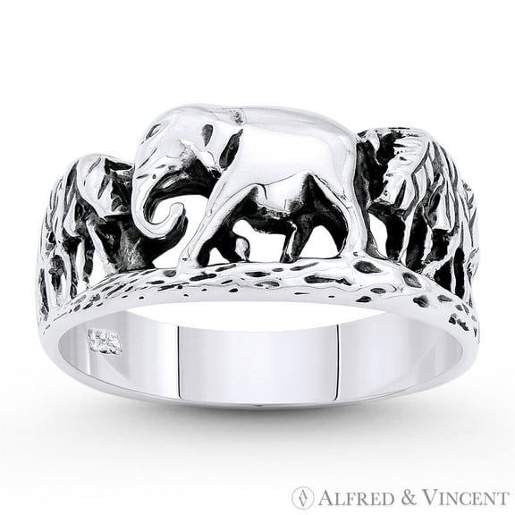 Forest Elephant Animal Totem Charm Ring in Oxidized .925 Sterling Silver