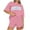 Pink, variant on Fsshion 2 Piece of Outfits for Womens Plus Size Casual Print Round Neck Short Sleeve Short Pants Pocket Set