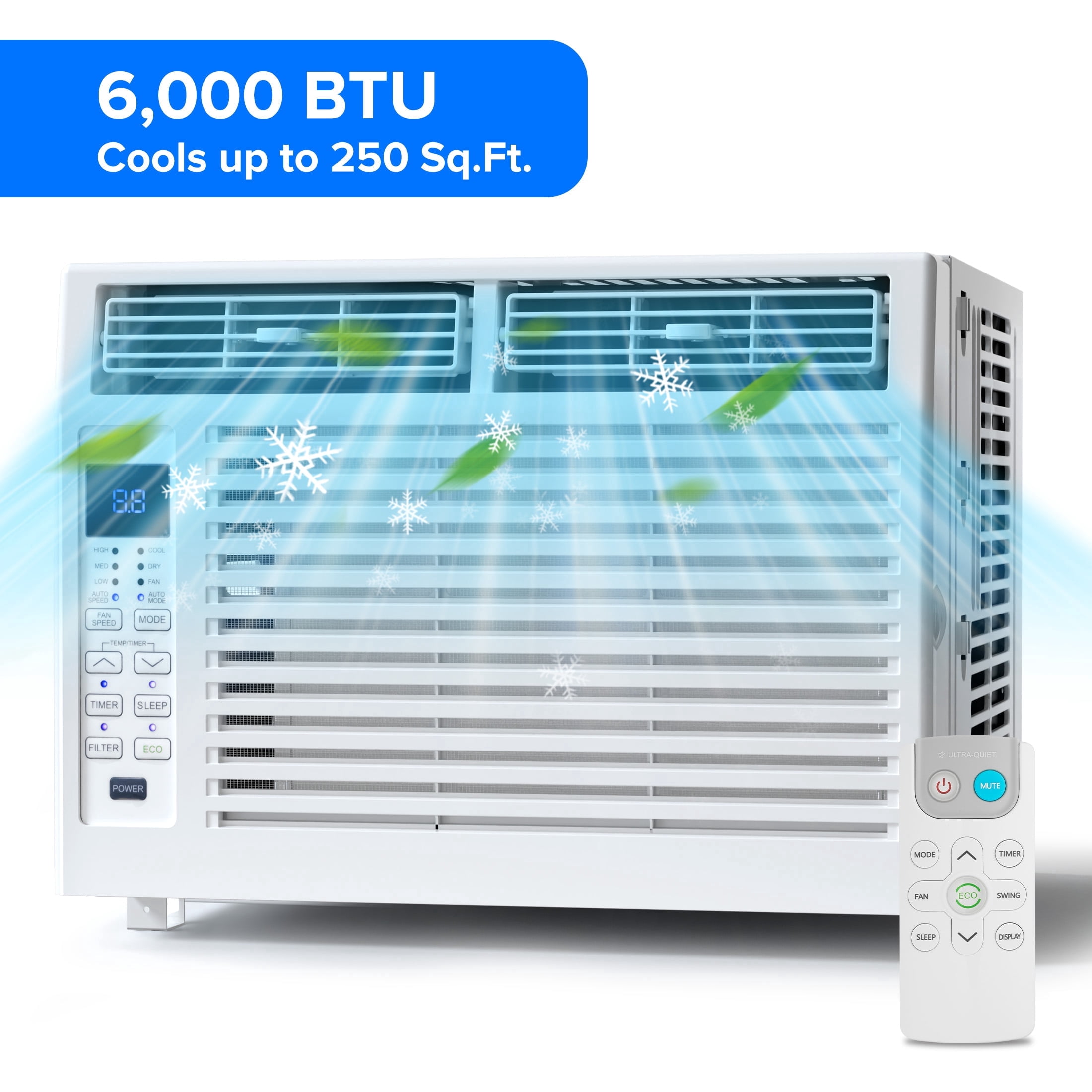 KISSAIR, Window Air Conditioner, 6000 BTU, White, Easy