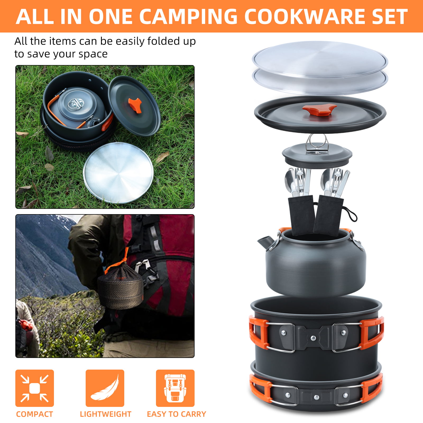 16pcs Camping Cooking Set Camping Cookware Set Camping Pot pan Set Nesting  Camp Cook Set Hiking