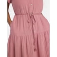 thumbnail image 3 of Time and Tru Women's Cotton Double Cloth Midi Dress with Short Flutter Sleeves, Sizes XS-XXXL, 3 of 5
