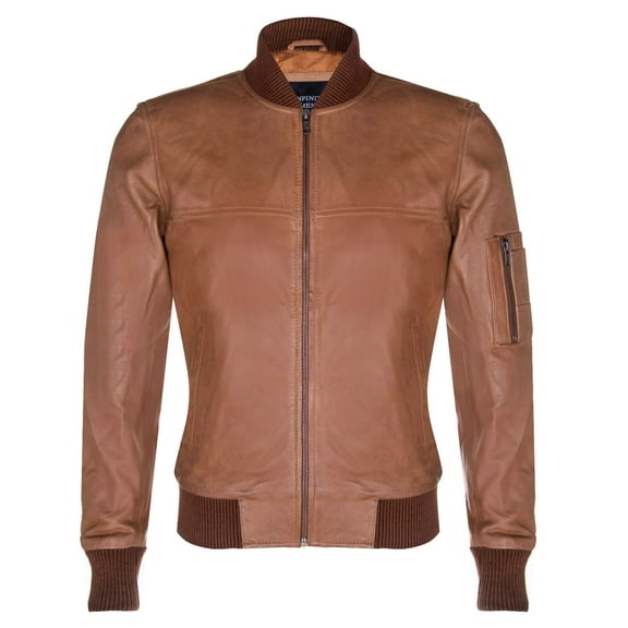 Mens MA-1 Leather Bomber Jacket-Cowes in Tan