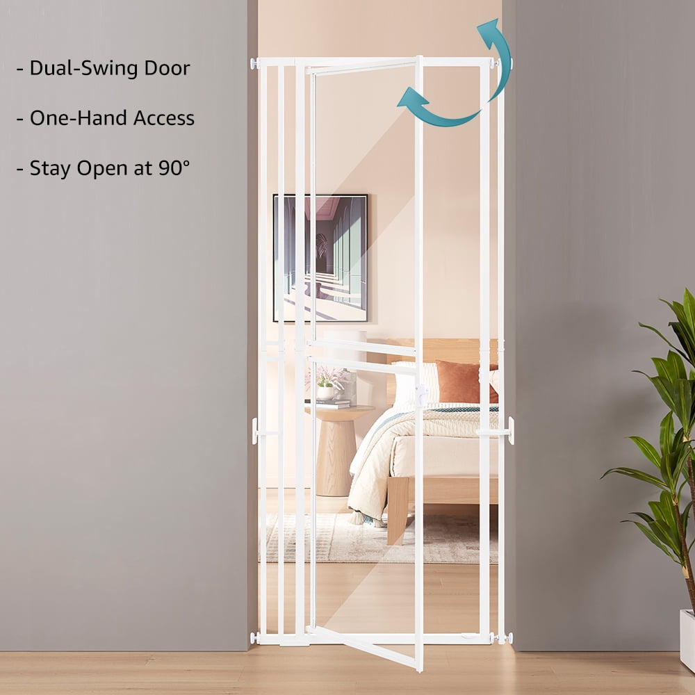 unipaws 79" Extra Tall Cat Gate, Clear Acrylic Dog Gate for Doorways, Fit 27.5"-37" Openings, White