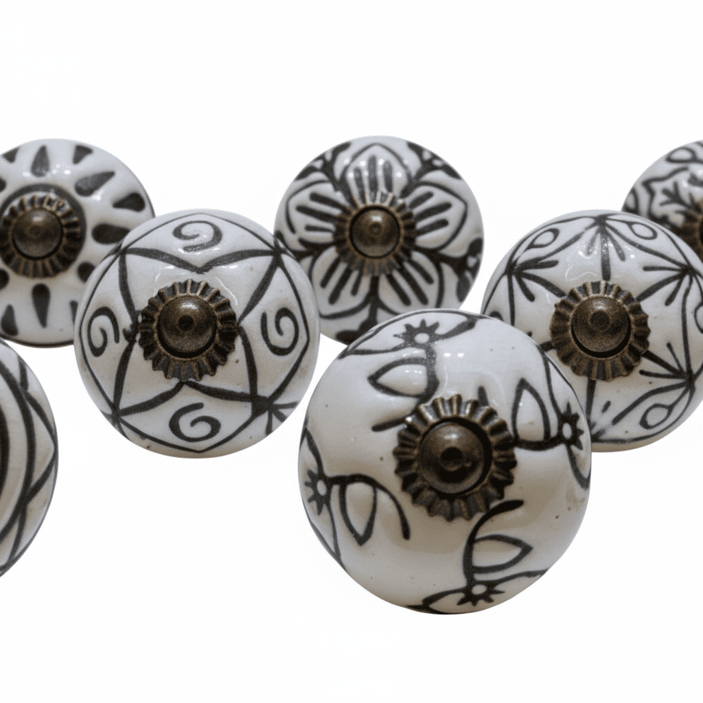 Vriksha Kraft Ceramic Cabinet Knobs – 12 Pack, Black & White Hand-Painted Drawer Knobs, Cabinet Knobs for Dressers, Cabinets & Furniture