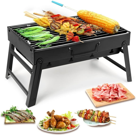 Charcoal Grill, BBQ Grill Folding Portable Lightweight smoker Grill, Barbecue Grill Small desk Tabletop Outdoor Grill for Camping Picnics Garden Beach Party 17''x11.6''x 2.6''