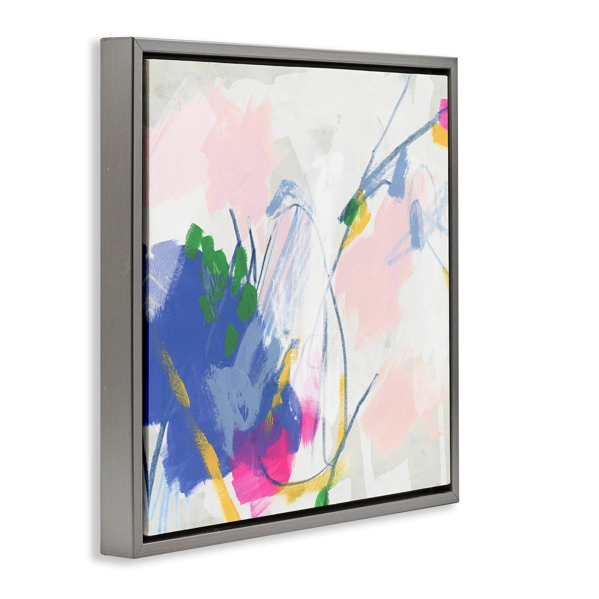 Stupell Industries Pink & Blue Abstraction Abstract Painting Gray Floater Framed Canvas Art Print Wall Art, 18 x 18