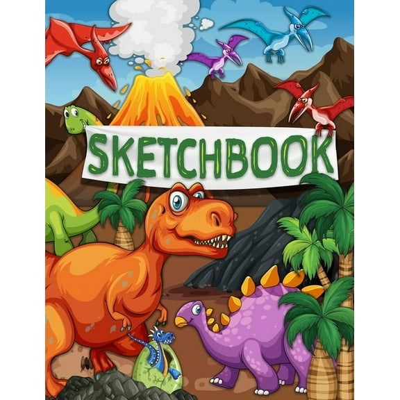 Sketchbook: 120 Blank Pages with a Cute Dino Character (Sketchbook for Kids), (Paperback)