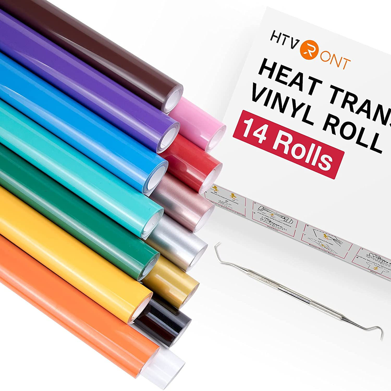 HTVRONT HTV Heat Transfer Vinyl Bundle - 14 Pack 12" x 3FT HTV Vinyl Roll, Iron on Vinyl for Cutter Easy Cut and Weeding(14 Assorted Colors)