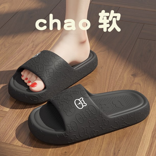 Zapatillas planas de plataforma gruesa para hombre y mujer, sandalias antideslizantes de dibujos animados para el baño, playa, Verano