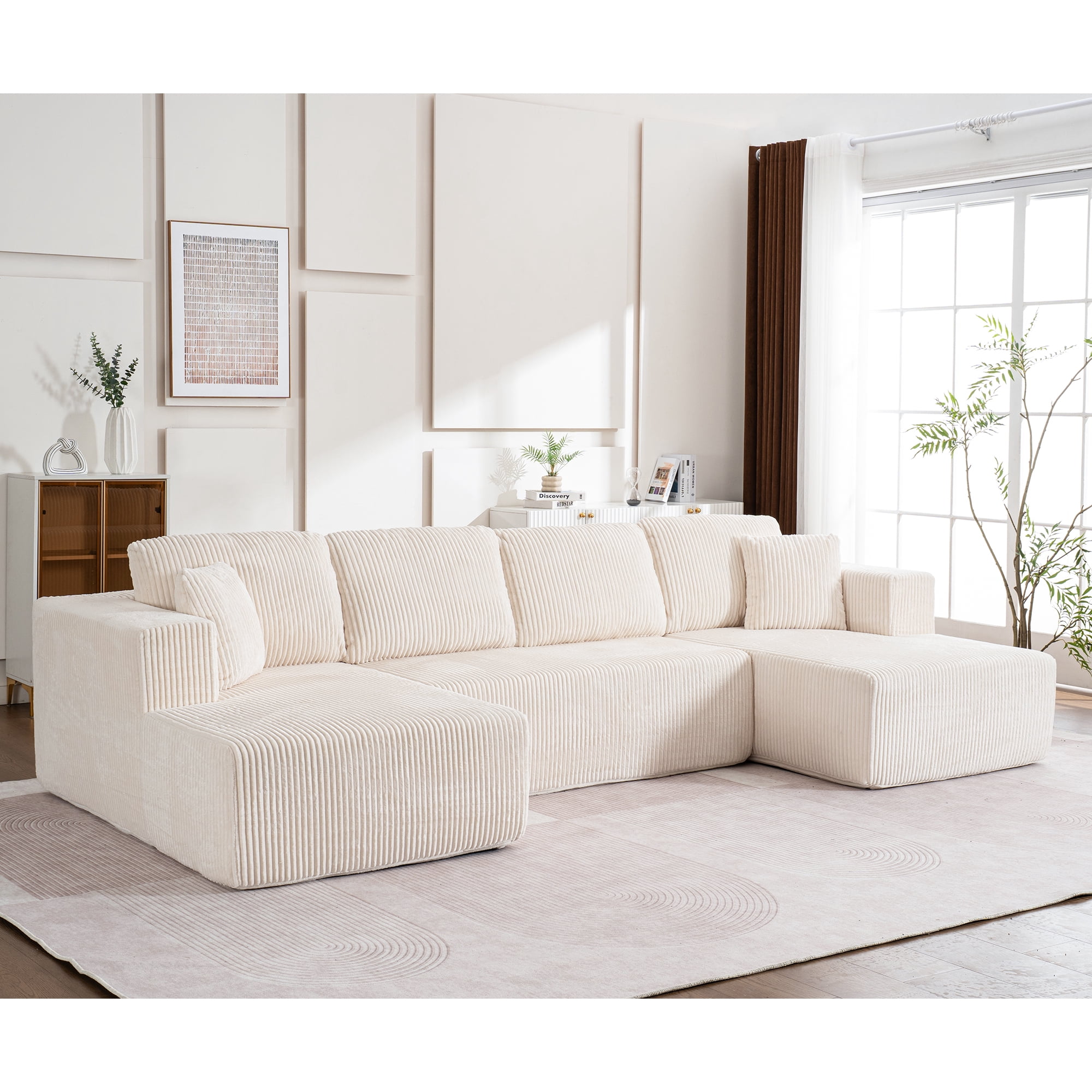 Noble House Frameless Modern Casual U-Shaped Sofa,Modular with Reclining Chair,White