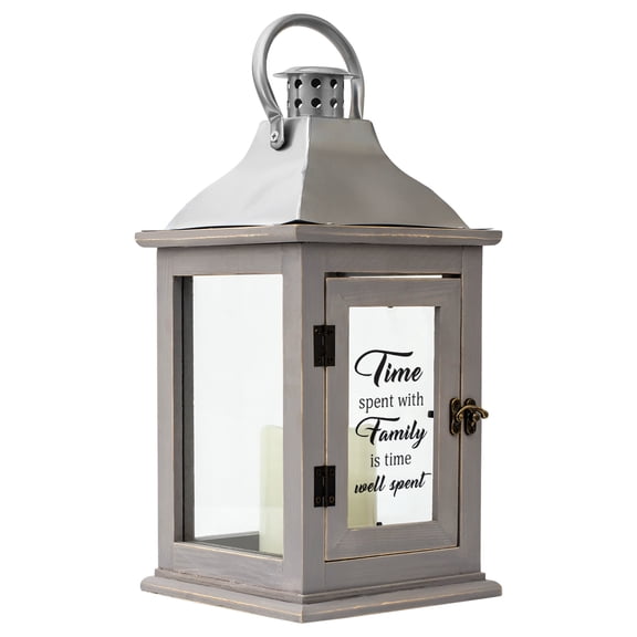 Elanze Designs Time Spent With Family Grey 13 inch Wood Candle Lantern