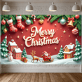 thumbnail image 6 of Red Background Christmas Banner Gold Stars Xmas Display Christmas Stockings Jingle Bells Holiday Backdrop for Family Gathering Holiday Party Photo Backdrop, 6 of 9