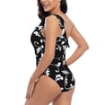 thumbnail image 4 of Sikiie Black White Leaves Print Women One Piece Swimsuits Tummy Control One Shoulder Bathing Suits Ruffle Swimwear, From S to XXL-Small, 4 of 6
