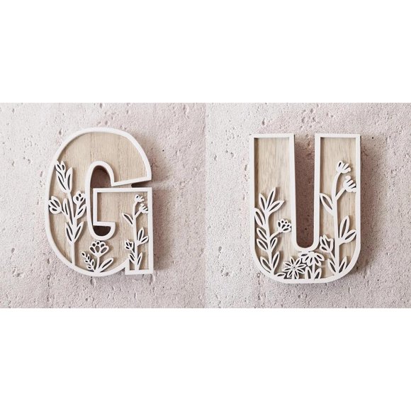Wijhcboe 2 Pack 5 Inch 26 Letter Wine Ornament For Wall Decoration Flowers Ornament Can Be Painted On Wood Children's Room Letters Wooden Letters For Crafts Name Signs Wedding Home Decoration Create