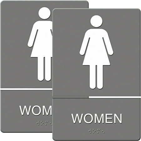 Headline Sign ADA Sign, Women Restroom Symbol with Tactile Graphic, Molded Plastic, 6; x 9;, Gray, Bundle of 2