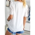 thumbnail image 4 of Asyoly Womens Summer Tops Casual Lace Crochet Swiss Dots V Neck Short Sleeve Shirts Loose Solid Pom Pom Blouses, 4 of 7
