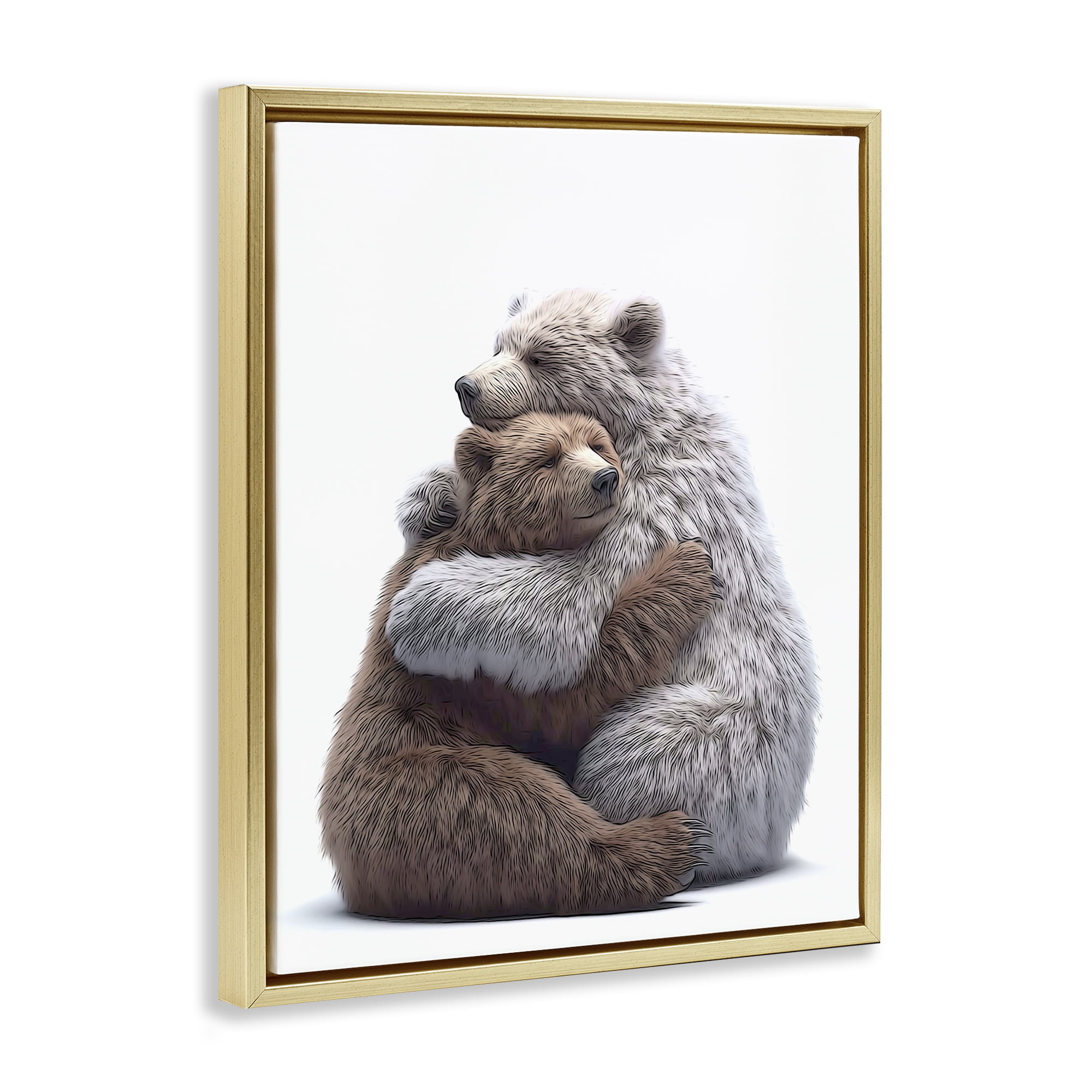 Stupell Industries Hugging Bear Pair Animals & Insects Painting Gold Floater Framed Art Print Wall Art, 17 x 21
