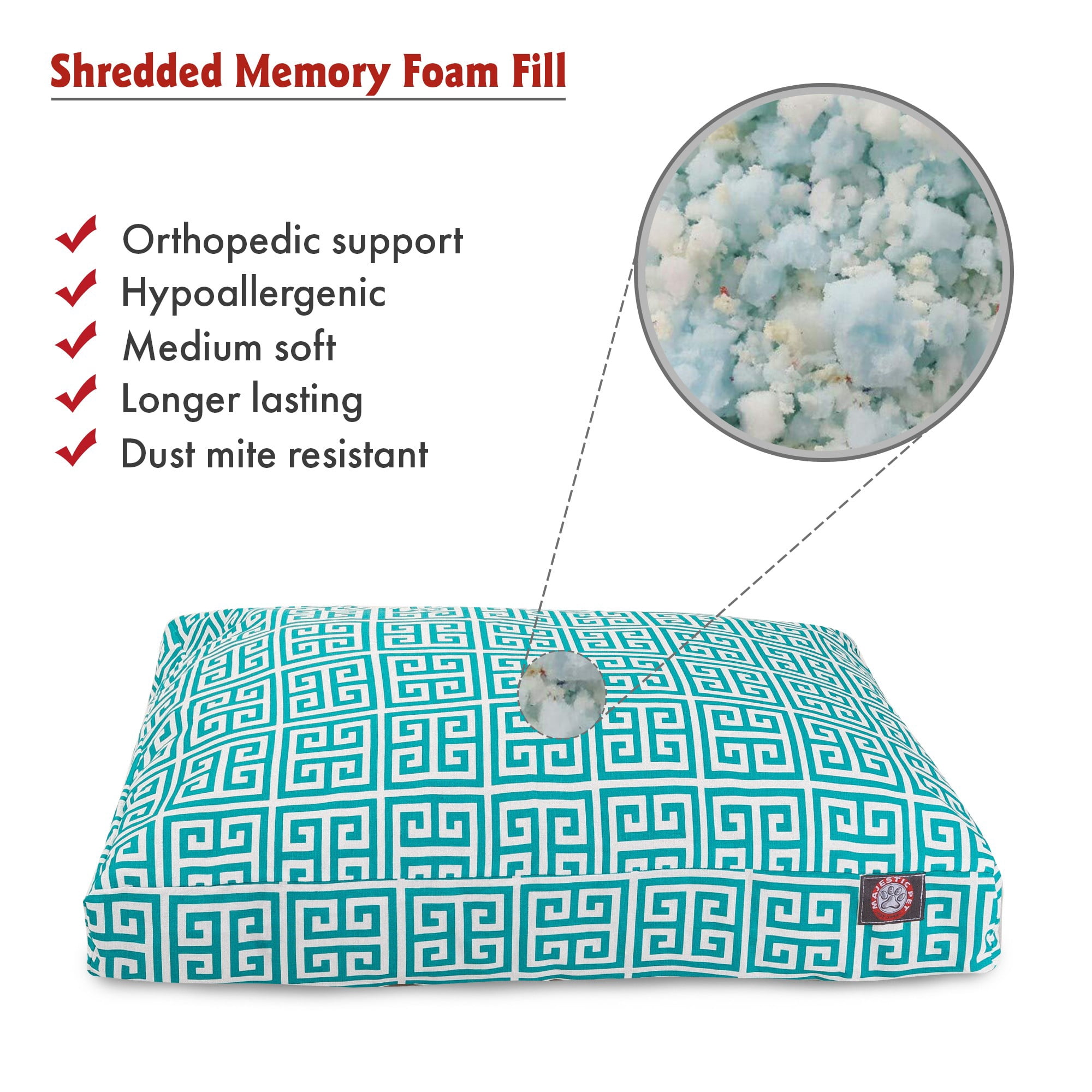 Majestic Pet | Towers Shredded Memory Foam Rectangle Pet Bed For Dogs, Removable Cover, Pacific, Large
