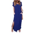 thumbnail image 1 of Qarigey Vestido de mujer con cuello en V Abertura Vestido largo Chica Ropa de manga corta Vestidos azul XL, 1 of 5