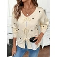 thumbnail image 5 of Women Heart Pattern Tie Front Cardigan Sweater Long Sleeve Knit Outerwear Apricot M, 5 of 9