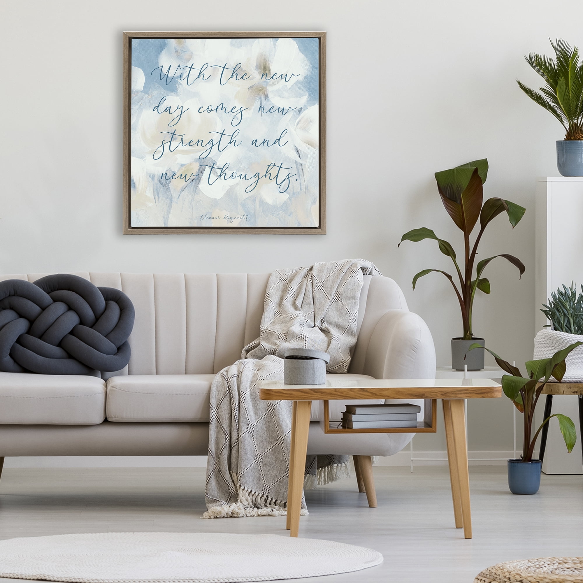 Stupell Industries Strength & New Thoughts Quote Brown Framed Floater Canvas Wall Art, design by Lanie Loreth