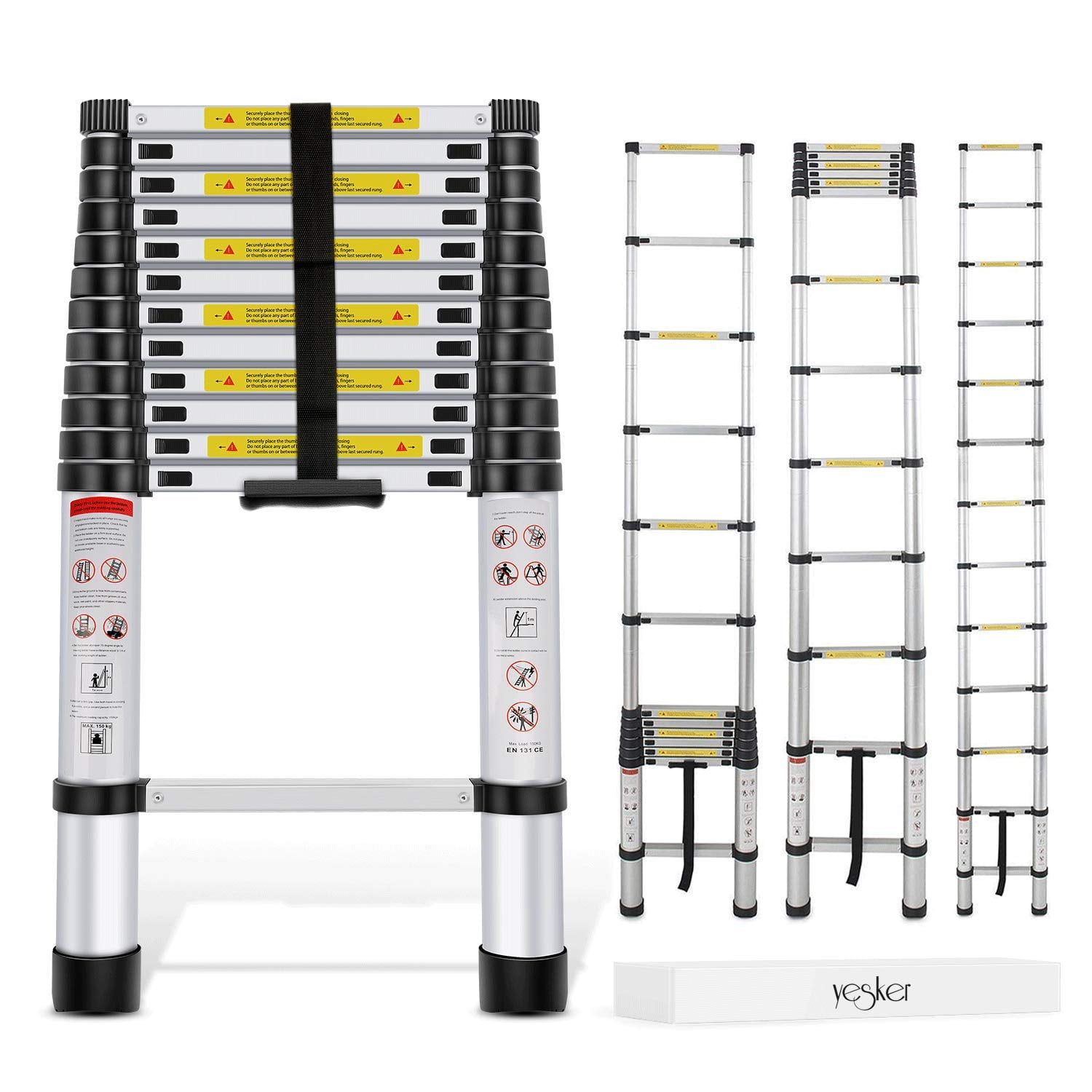 12.5 FT Telescopic Aluminum Extension Step elescoping Ladder Max 330lb Capacity 