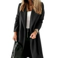 thumbnail image 4 of Women's Wool Blend Peacoat Oversized Notch Lapel Jacket Casual Fall Winter Warm Coat Mid Long Trench Coat with Belt, 4 of 6