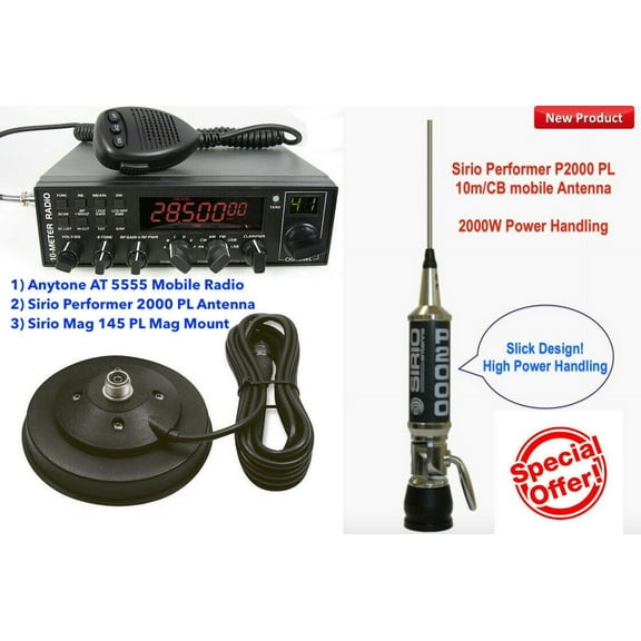 Combo: Anytone AT 5555 Mobile Radio with Sirio Performer 2000 PL Antenna with Mag 145 PL Mag Mount
