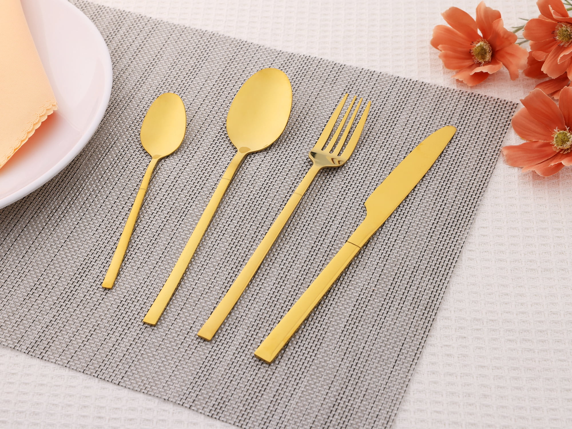 Unique Bargains 24 Piece Silverware Set Stainless Steel Flatware Set for 6 Gold