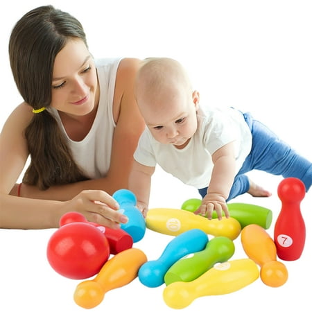 Godderr Baby Boys Girls Toys Color Wooden Bowling Toys for Toddler Kids Digital Bowling Toys Educational Color Classification Interactive Game Toys