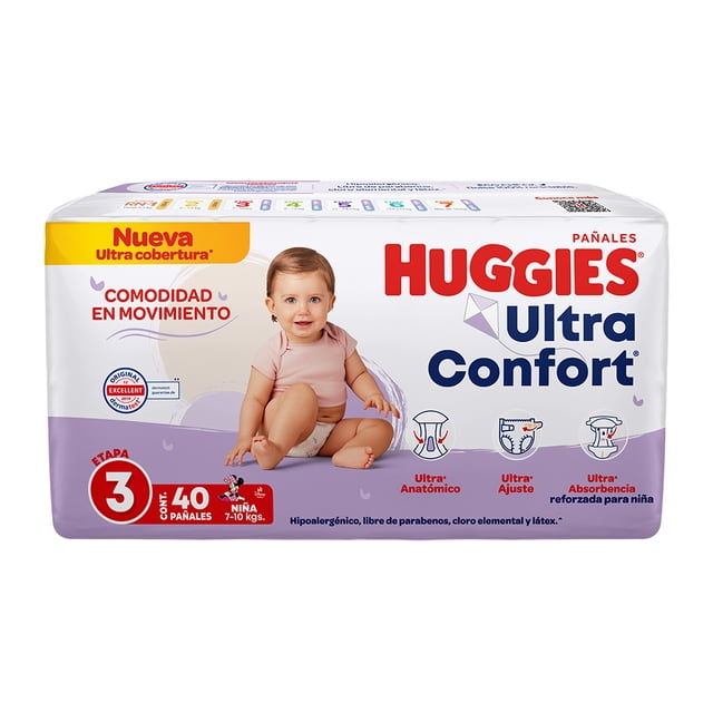 Pañales Huggies UltraConfort etapa 3 niña 40 piezas