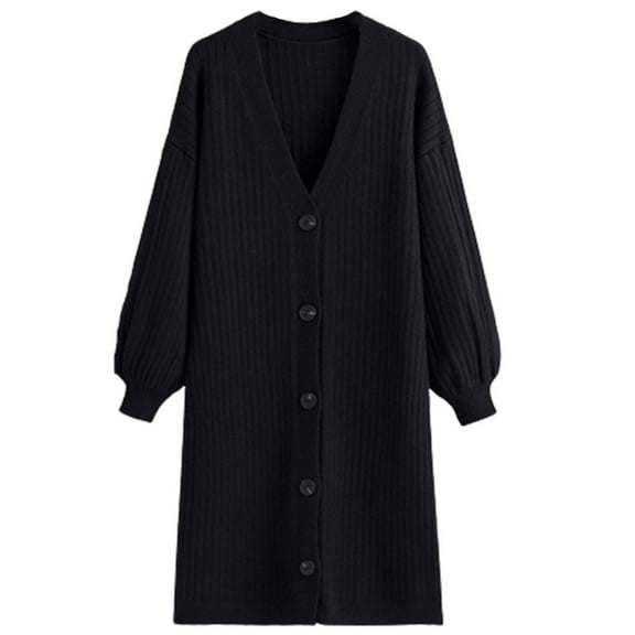 ShomPort Womens Lantern Long Sleeve Knit Cardigans Casual Solid Color Ribbed Sweater Coat with Pockets
