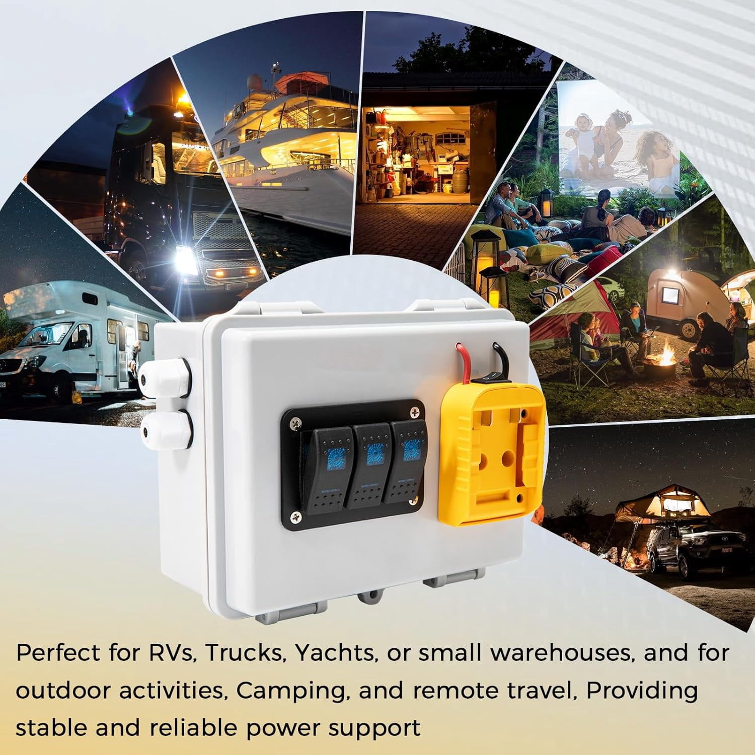 Power Distribution Box with Battery Adapter Fit for De.walt 20V Battery,with Pre-Installed Lines/Dual USB Charger/Low Voltage Protection