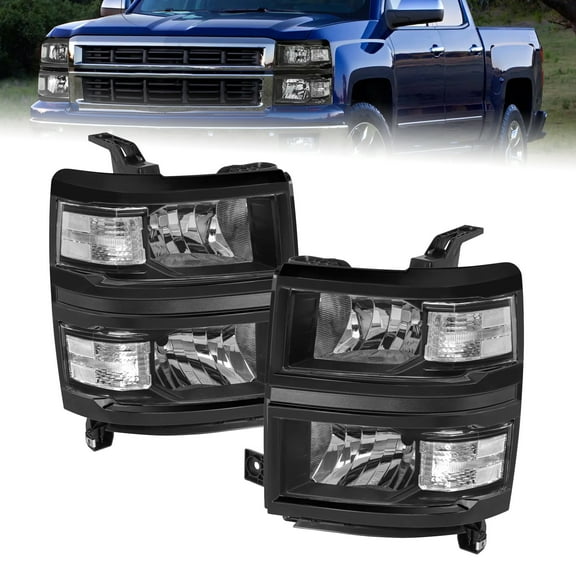 MOSTPLUS Pair Black Housing Headlight Lamps Assembly for 2014 2015 Chevy Silverado 1500