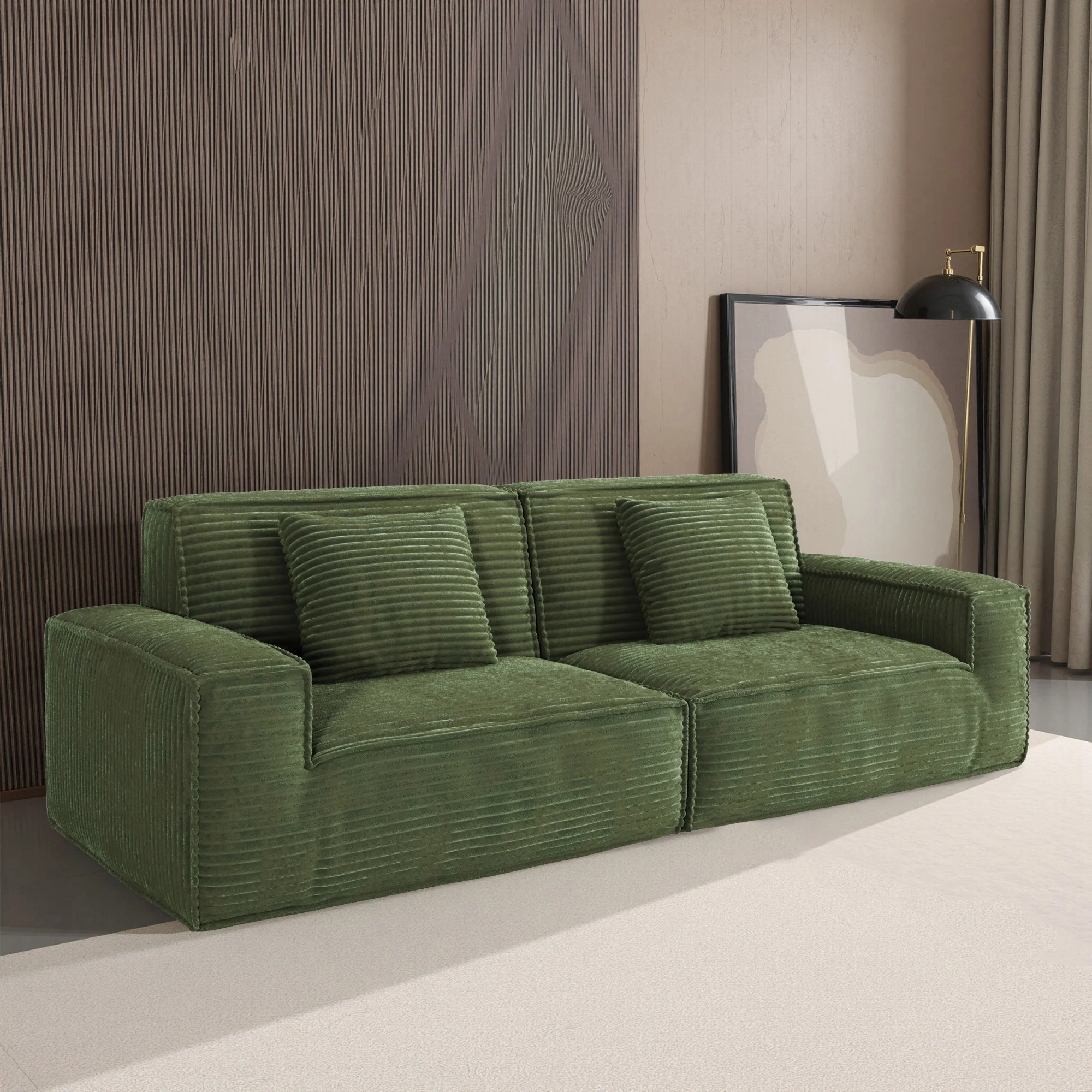 Gewnee 106.3 Inch Large Striped Fabric Compression Sectional Sofa, Modern Comfortable Home Style for Living Room, Bedroom