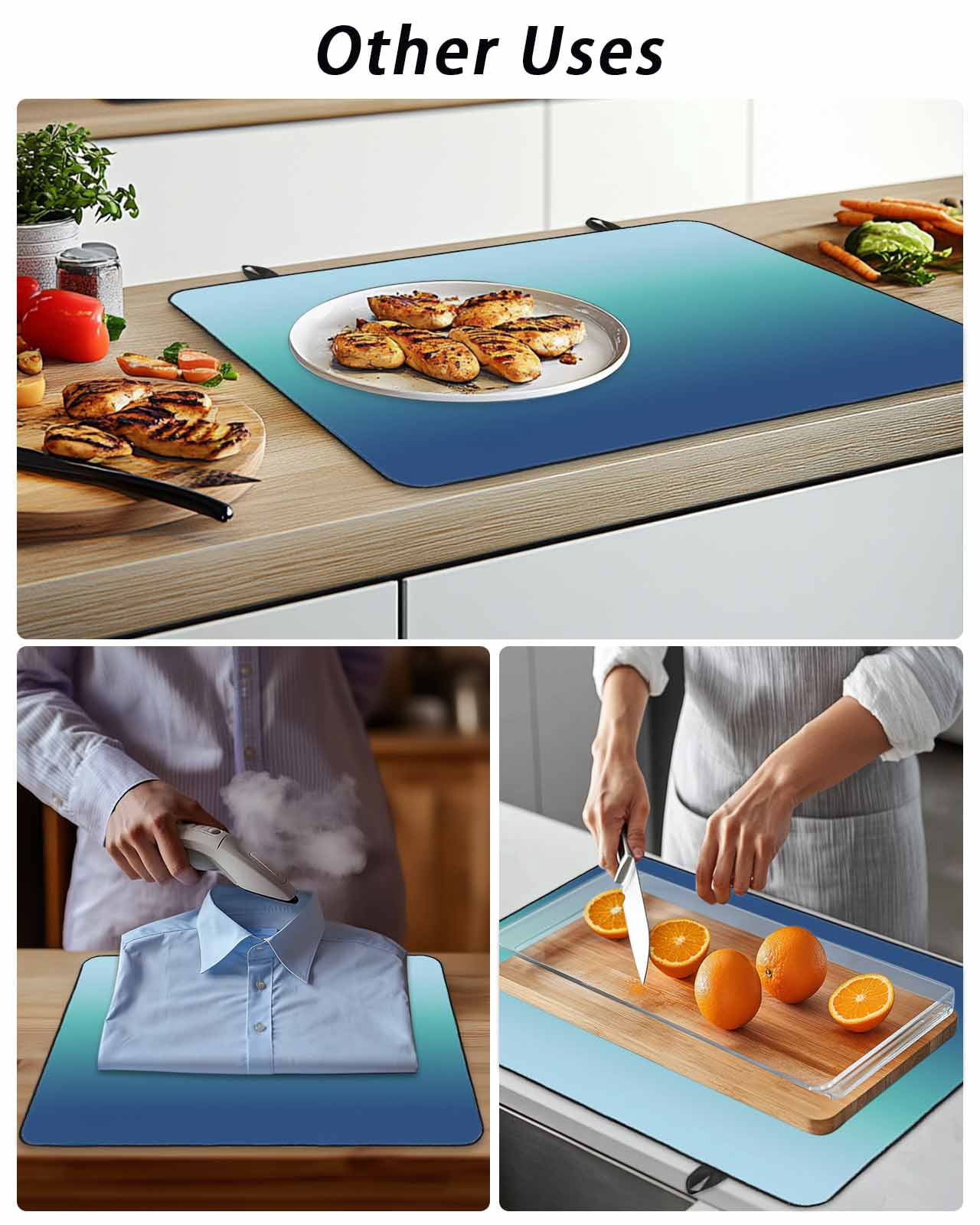 Stove Top Covers for Electric Stove, Teal Blue Ombre Glass Stovetop Cover Protector, Modern Abstract Art Gradient Aesthetics Induction Cooktop Protector Oven Mat for Kitchen Countertop 24"x21"