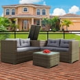 thumbnail image 2 of 4 Piece Patio Furniture Set, All-Weather Outdoor Sectional Sofa Set, PE Rattan Conversation Set with Storage Box, Table & Cushions, Wicker Furniture Couch Set for Patio Deck Garden Poolside Yard, B880, 2 of 10