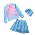 thumbnail image 2 of Esho 1-6Y Toddler Girls Rash Guards Swimsuit Long Sleeve Swim Shirts + Swim Culottes Cover-up Skirts + Swim Hat 3Pcs Bathing Suits Set For Beach Swimming Pool Party, 2 of 6