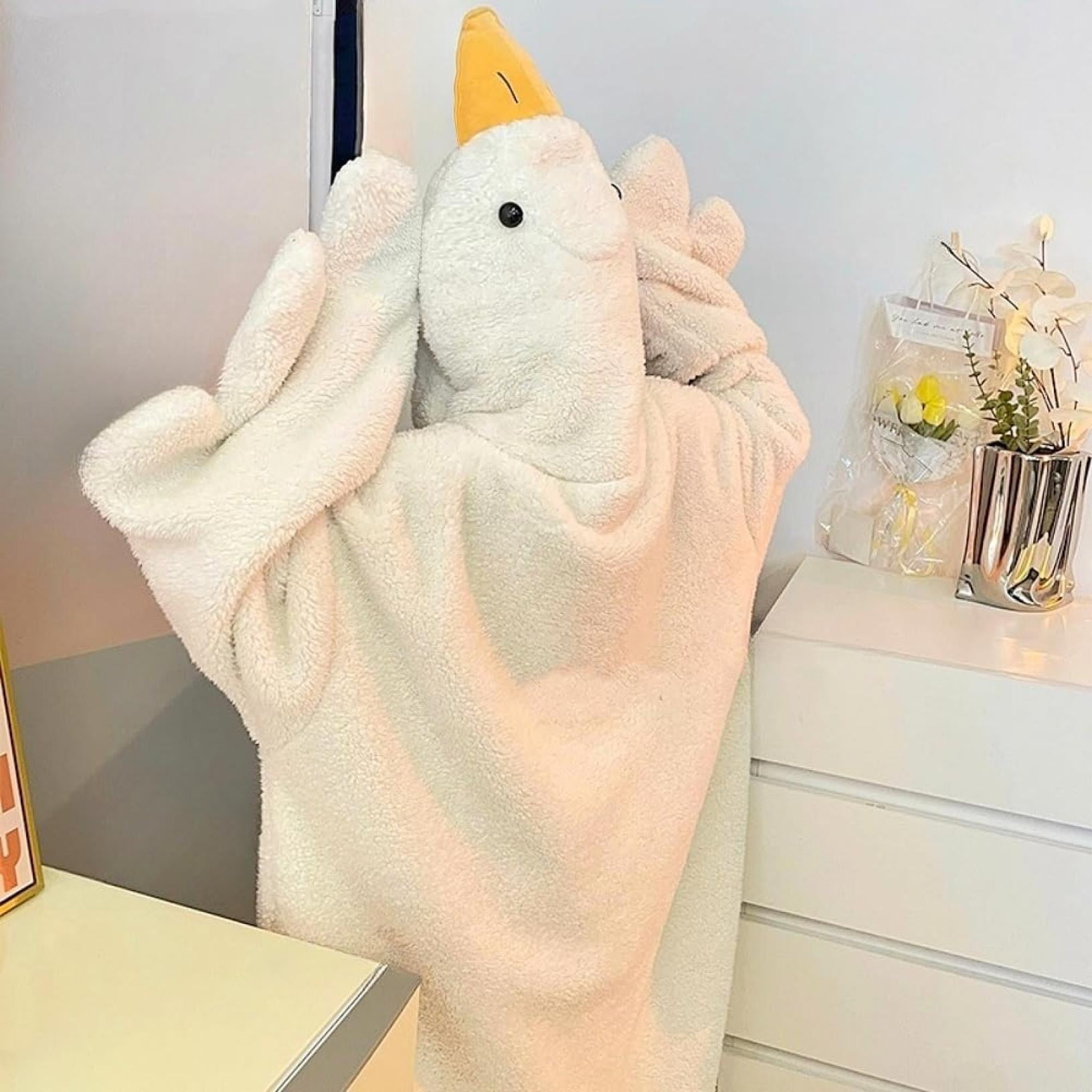 Wearable Fleece Blanket Hoodie Onesie - Oversized with Sleeves & Feet Slippers, Winter Goose Design, Funny Couples Sleep Robe