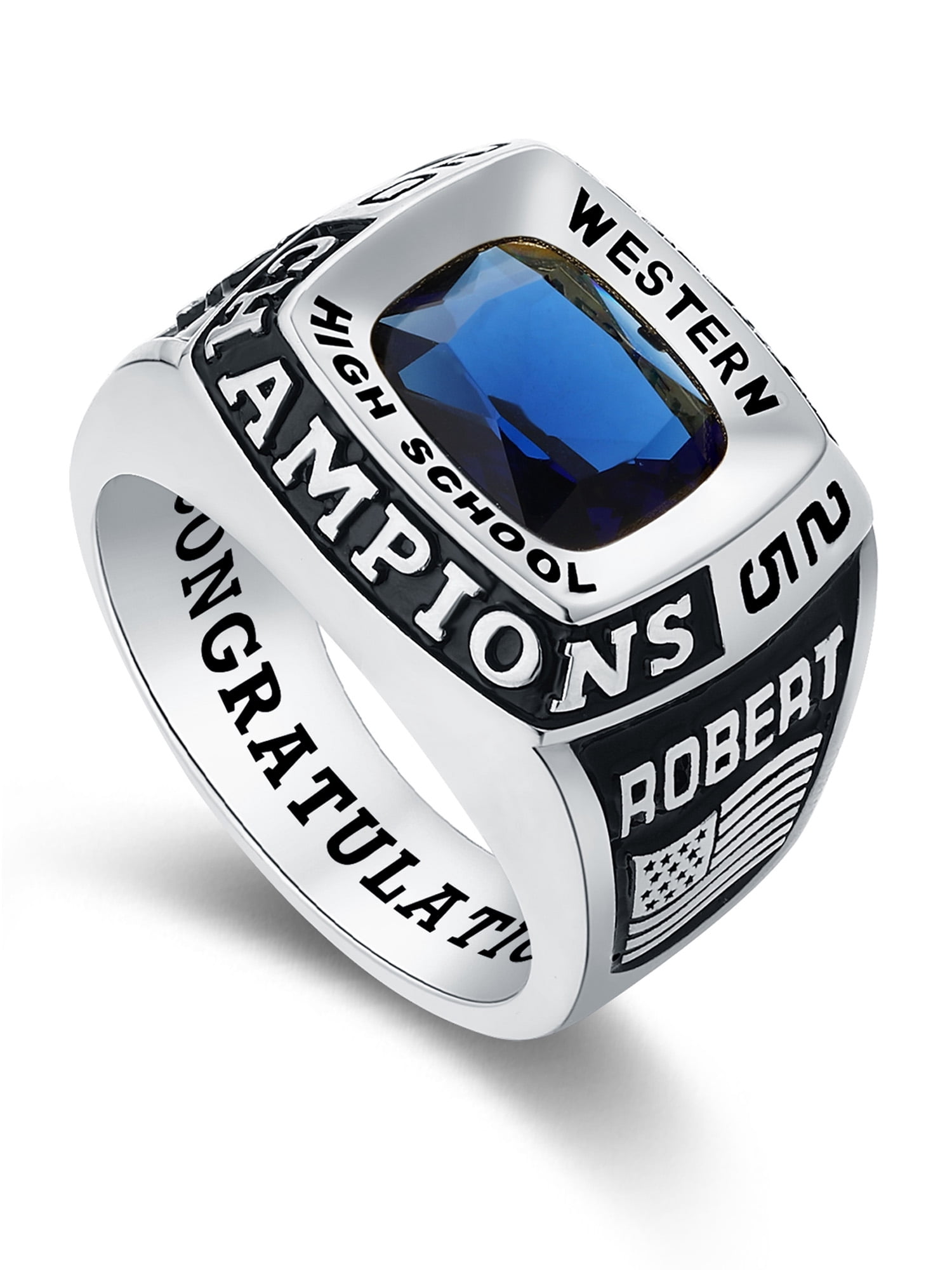 Mementos PJM Custom Men's Class Rings Sterling Silver for High School College-Platinum-Champion