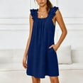 thumbnail image 4 of Nfurl Sleeveless Nightgowns for Women Elegant Square Neck Ruffle Smocked Sleeveless Night Dress Casual Solid Color Sleepshirts Ladies Sleepwear Blue,S, 4 of 6