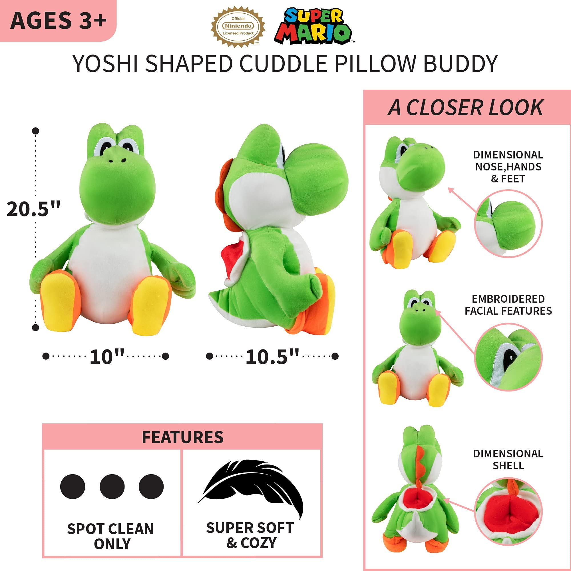 Franco Kids Bedding Super Soft Plush Cuddle Pillow Buddy, One Size, Mario Yoshi