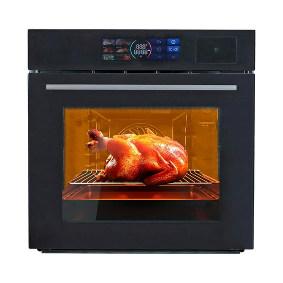 24" Built-in Electric Ovens with 70L Capacity, 3000W Single Wall Oven with View Window, Steam & Grill Oven 2 in 1, 8 Cooking Functions & 108 Automatic Recipes, 3D Surround Heating, LED Screen