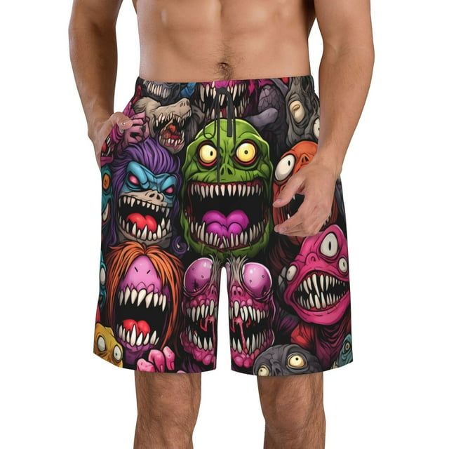 Fotbe Monstrous Cartoon Characters Trajes de Baño Estampados para Hombre, Shorts de Verano de Secado Rápido, Ropa de Playa, Bañadores-X-Large