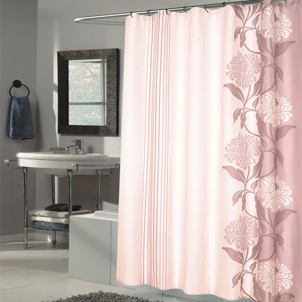 Beautiful Flower Stripe Motif Extra Long Fabric Shower Curtain 96" x 70