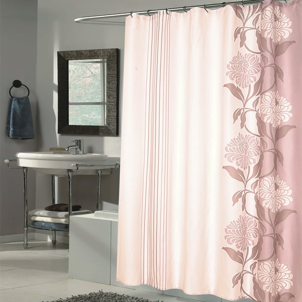 Beautiful Flower Stripe Motif Extra Long Fabric Shower Curtain 96 X 70 Brown Com Extra Long Fabric Shower Curtain 96, 96 Long Fabric Shower Curtain